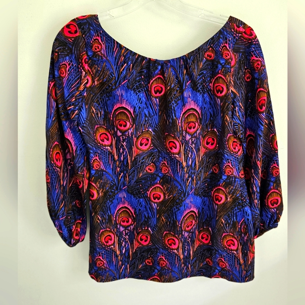 Britt Ryan Silk Peacock Pattern Blouse